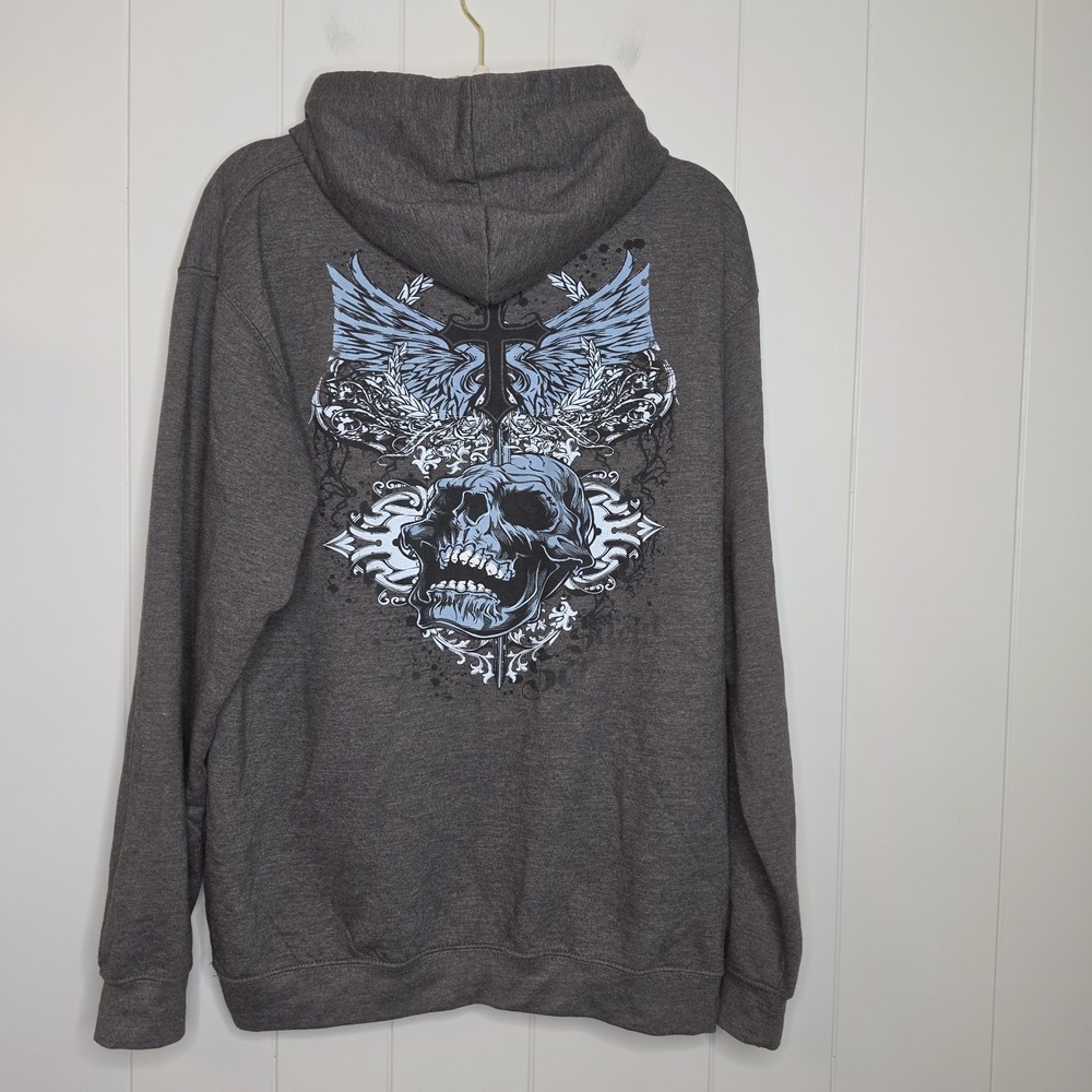 Return To Sender Hoodie Gray & Orange Skull & Cross Kangaroo Pocket Size L
